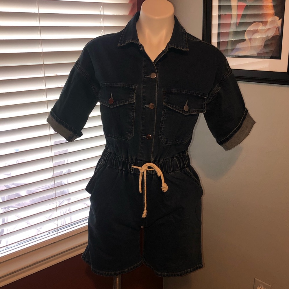Serenity Denim Romper - Medium Blue Wash